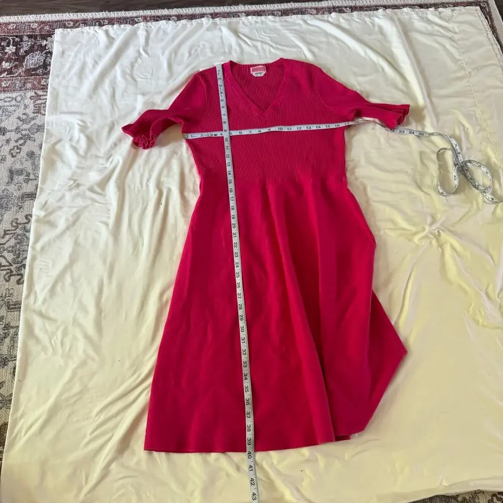 Kate Spade Pink Ruffle Knit A Line Dress Sz L Silk Work Office Career Preppy